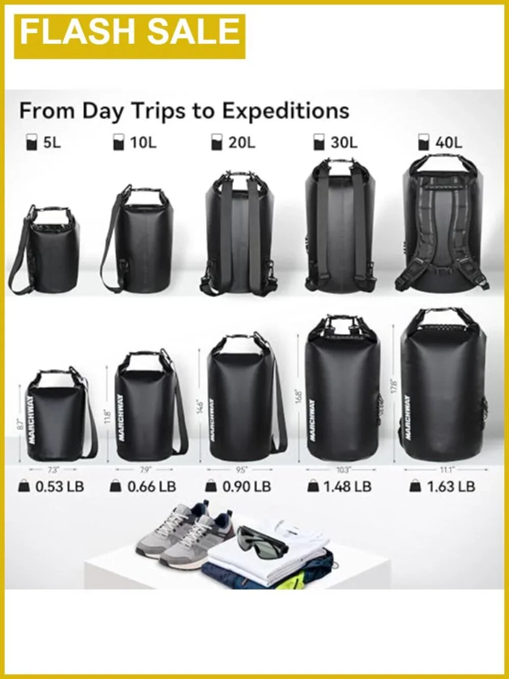 MARCHWAY Waterproof Dry Bag Backpack, Roll Top, PVC, Floating, 5L to 40L